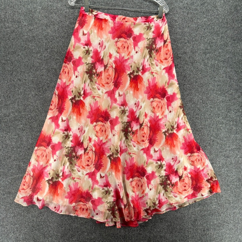 Dressbarn Skirt Womens PM Pink Floral Maxi Flowy Fairy Cottagecore 90s Romantic